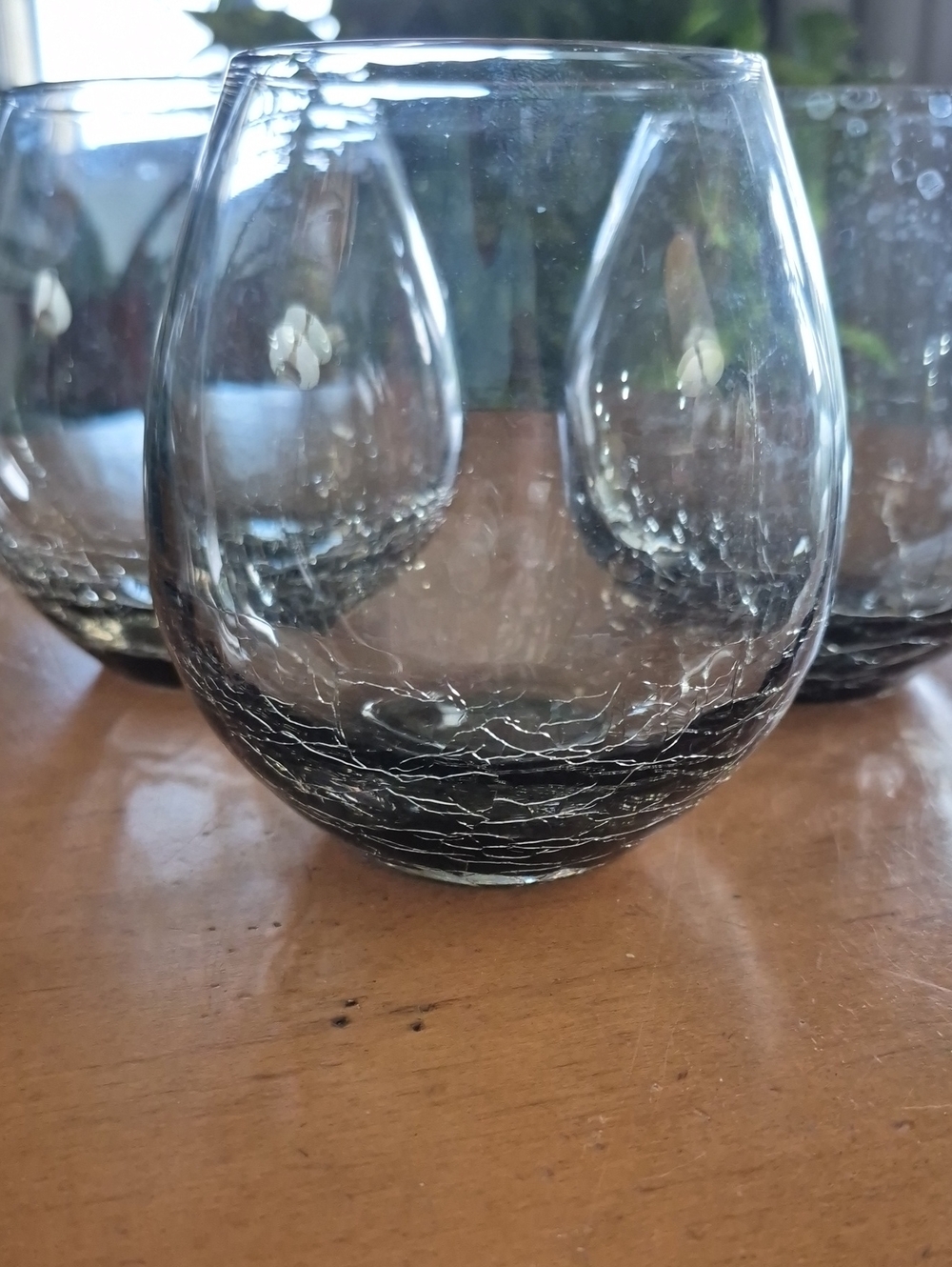 Pier 1 Set of 4 Smoked Crackle Glass Stemless 16oz Wine Glasses - Picture 2 of 6